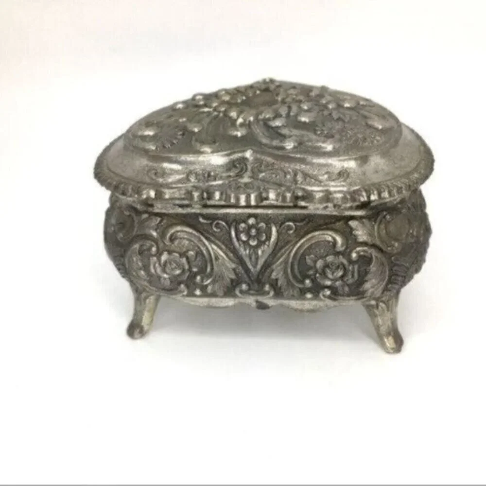 Vintage Japan Silver Heart Jewelry Box